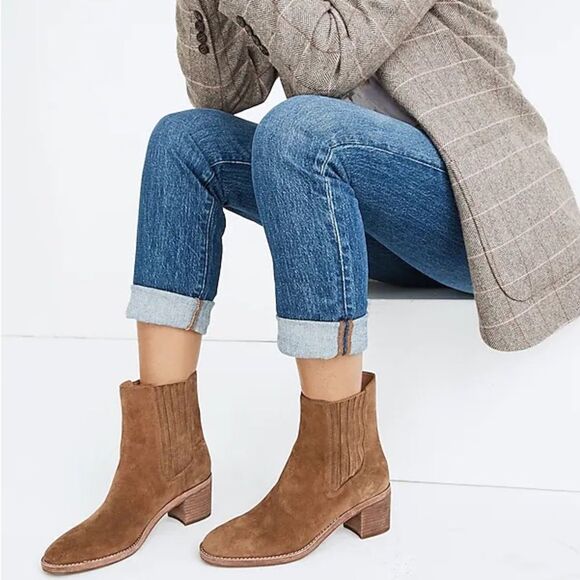 Madewell The Autumn High Chelsea Heeled Boot in Brown Suede Pecan Shell Size 6 - Picture 2 of 7